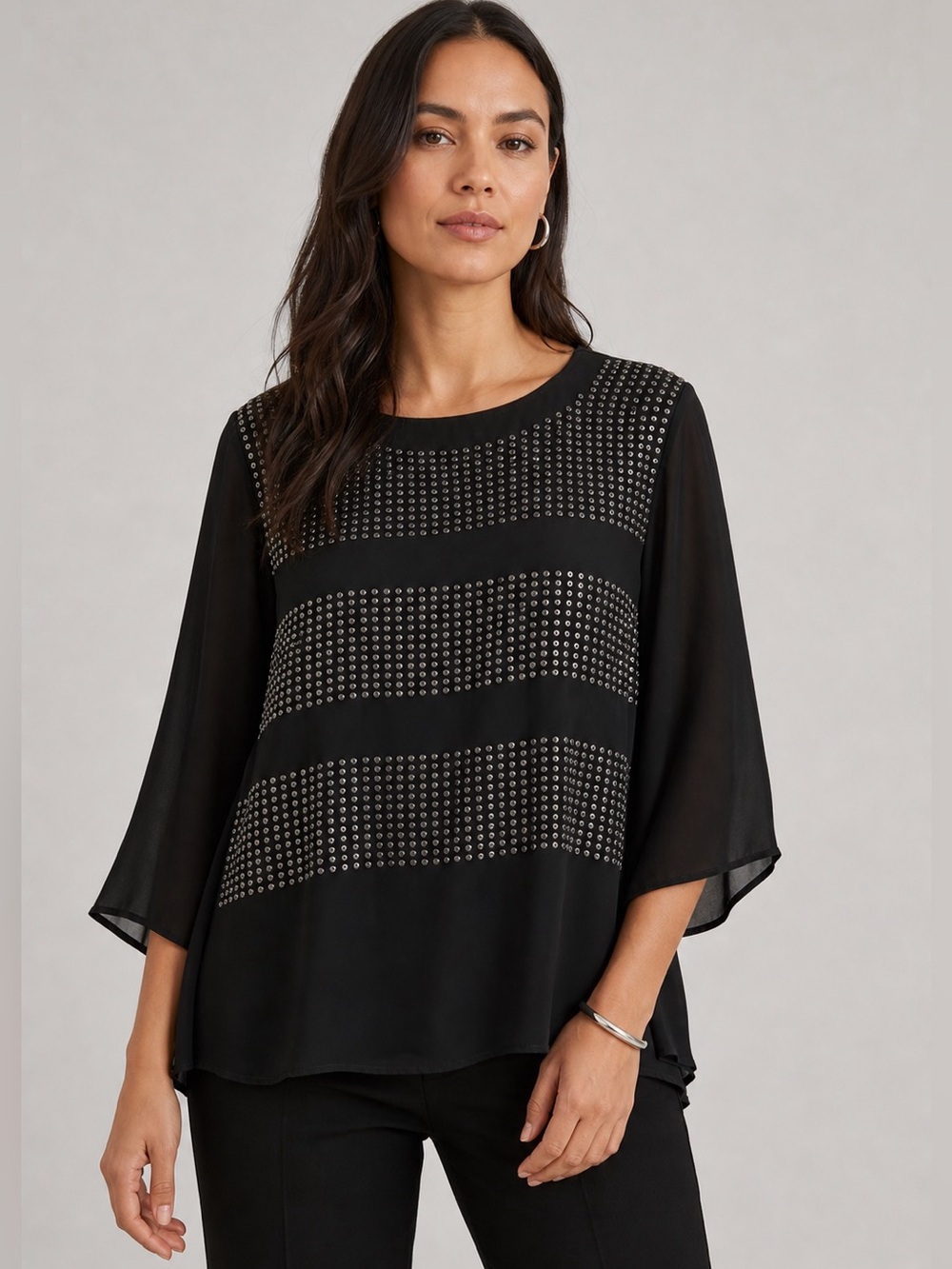 L’Agence Black Silk Sheer Blouse Size 6